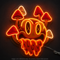 Enseigne néon LED psychédélique avec visage souriant et champignons, pour publicité, bars, parcs et décoration murale de mancave