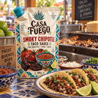 Sachet refermable imprimé sur mesure avec bec verseur pour sauce Taco Chipotle fumée 500g, emballage de condiment mexicain avec fermeture éclair