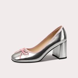 Style doux Look Vintage en gros logo personnalisé nœud cou-de-pied sangle talon épais femmes Mary Jane pompes chaussures - Product Image 1