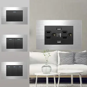 Stainless Steel Panel USA Standard 110V Wall Switches Sockets Electrical Silver Color USB Sockets