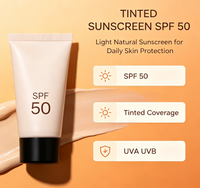 Crème solaire teintée en marque propre SPF 50, protection solaire hydratante pour le visage à large spectre UVA UVB, sans effet blanchissant, hydratant teinté OEM