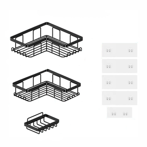 Organizzatore per <span class=keywords><strong>Bagno</strong></span> Moderno in Acciaio Inox Nero, Set da 3 Pezzi, Adesivo <span class=keywords><strong>Salvaspazio</strong></span> Senza Foratura, Mensola Angolare per Doccia - Product Image 2