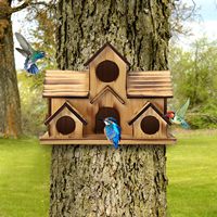 Maison d'oiseau en bois à 6 trous Nichoir en bois suspendu extérieur pour jardin extérieur Nid d'oiseau Cage à oiseaux
