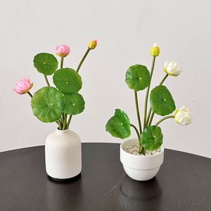 Bouquet de fleurs de lotus artificielles en soie, haute simulation, pour la décoration de la maison, accessoires de mariage, offrandes du Nouvel An chinois - Product Image 2