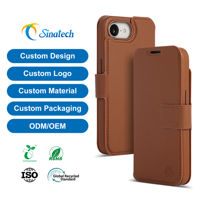 GRS Recycled Eco Friendly Sustainable Folio PU Leather Phone case Magnetic Mobile Phone Cases for iphone 17 15 Pro Max case