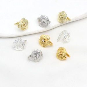18k <b>gold</b>-plated diamond-encrusted camellia hollowed-out clip buckle connector <b>button</b> placket <b>button</b> DIY jewelry accessory D160 - Product Image 3