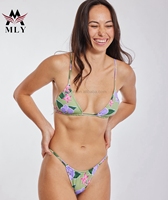 Diseño de moda Sexy Mujer Traje de baño Estampado floral brillante Tanga Bikini Traje de baño Estampado Bikini