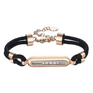 Nouveau style <span class=keywords><strong>original</strong></span> Bracelet coulissant en pierre naturelle pour femme, style européen et américain, en or rose et noir, personnalisable avec gravure pour <span class=keywords><strong>couple</strong></span> - Product Image 1