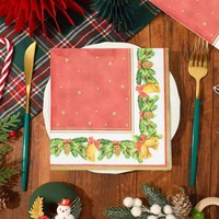 Serviettes en papier biodégradables rouges imprimées cloche de Noël, 16,5 cm, 20 pièces, pour hôtels, fêtes ou usage domestique, propres et pratiques