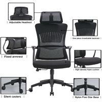 Chaise de bureau ergonomique pivotante noire à dossier haut réglable en maille confortable pour ordinateur, vente en gros