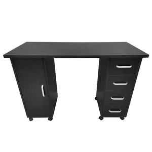 Mesa de manicura de doble filo con cajón y gabinete en madera negra de DB - Product Image 4