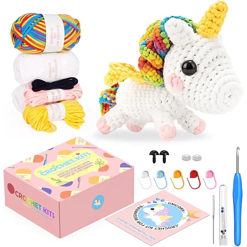 Los Mejores Regalos artesanales hechos a mano coloridos unicornio Baby Doll animales ganchillo juguetes Kit para principiantes