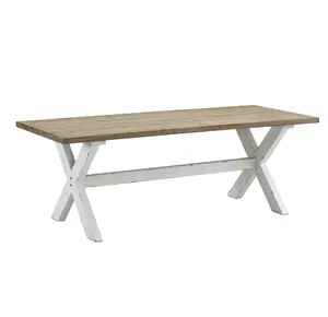 French Country Oak Wood Farmhouse Rectangle Dining Table Customization Chipped White Dining Table