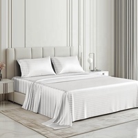 Vente flash, prix bas, haute qualité, ensemble de draps en satin soyeux blanc rayé, 6 pièces, luxe