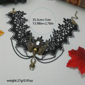 قلادة ربط سلسلة من الدانتيل القوطية الداكنة للنساء قلادة الجمجمة المجوفة قلادة للحفلات القابلة للتكديس - Product Image 4
