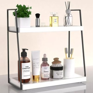 Double-layer ironwood <b>desktop</b> storage rack, simple bathroom countertop <b>shelf</b>, multi-functional portable wooden storage rack - Product Image 1