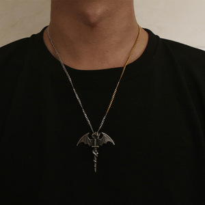 European American Style <b>Titanium</b> Steel Dragon Sword Pendant Necklace Men's Retro Animal Zodiac Fashion Jewelry SP906 - Product Image 4