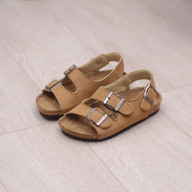 Fashion Summer Cork Slippers Children Leather Slides Shoes Boys Baby Girl Sandals For Kids