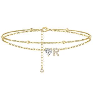 Nieuw Ontwerp Dubbel Gelaagde Gouden Beginletter Enkelband Liefde Hart Letter Enkelband Voor Vrouwen - Product Image 6
