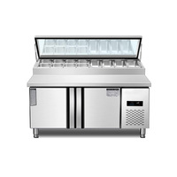 Station de préparation de pizzas en acier inoxydable à double température commerciale, bar à sandwichs, table de présentation de salades à refroidissement direct, réfrigérateur