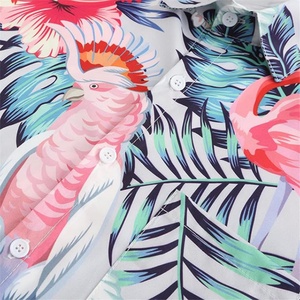 <b>Men's</b> <b>Funky</b> Hawaiian Stand Collar <b>Shirt</b> Custom Logo Print Breathable Tropical Vacation Palm Beach Summer ODM Supply - Product Image 4