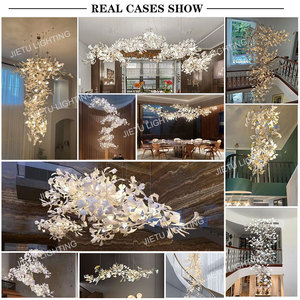 Bắc Âu hiện đại quá khổ Đèn chùm <span class=keywords><strong>Ginkgo</strong></span> chi nhánh lá cánh hoa Đèn Mặt dây chuyền với hình dạng dài cho cầu thang biệt thự Mall chiếu sáng - Product Image 6