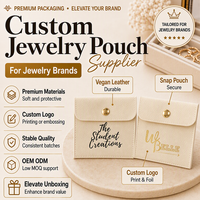 Schmuckbeutel aus genarbtem PU-Leder mit Druckknopf, individuellem Goldfolien-Logo, Großhandel, Geschenkverpackung für Ohrringe und Ringe