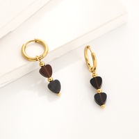 Boucles d'oreilles créoles en acier inoxydable plaqué or, style punk, étanches, avec perles en pierre naturelle en forme de cœur, bijoux pendantes