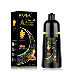 MOKERU Shampooing Colorant <span class=keywords><strong>Cheveux</strong></span> au Riz Noir et Huile d'Argan, Teinture Naturelle Permanente 3-en-1, Couverture des <span class=keywords><strong>Cheveux</strong></span> Gris Sans Ammoniaque, 500ml - Product Image 1