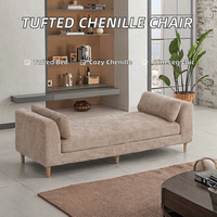 Chaise longue moderne capitonnée en chenille, banc d'appoint rembourré sans dossier avec dossier croisé et pieds coniques, en contreplaqué rembourré de mousse