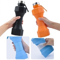 Bouteille d'eau pliable créative en forme d'haltère 650 ml, bouteille d'eau en silicone pliable portable pour la gym et les voyages