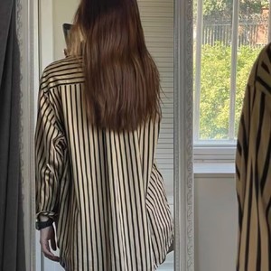 Toptan yeni trendler kadınlar çizgili bölünmüş bluz uzun kollu gömlek bayanlar nedensel gevşek gömlek - Product Image 5