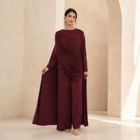 Nouvel ensemble 2 pièces Mexizo : Cape plissée drapée et pantalon uni pour femme musulmane, tenue islamique modeste de Dubaï, disponible en 6 couleurs