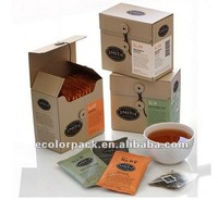 Boîte d'emballage en papier kraft recyclé avec logo personnalisé, design simple, gaufrage et laminage mat pour sachets de thé