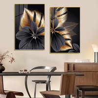 Art mural abstrait moderne nordique, peinture de décoration de salon, peinture en porcelaine de cristal de feuille de plante d'or noir