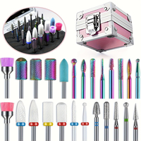 Kit de 25/30 embouts de ponceuse à ongles de 3/32 po avec support rose et 50 bandes de ponçage de 8 couleurs avec rangement