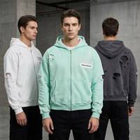 Sweat à capuche minimaliste délavé effet usé, en coton épais de haute qualité avec doublure gaufrée, imprimé numérique vert menthe, coupe épaules tombantes