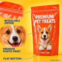 Sachets de friandises pour animaux de compagnie, emballage alimentaire pour chiens et chats, pochette refermable anti-humidité avec fenêtre, impression gravure, logo personnalisé, personnalisable