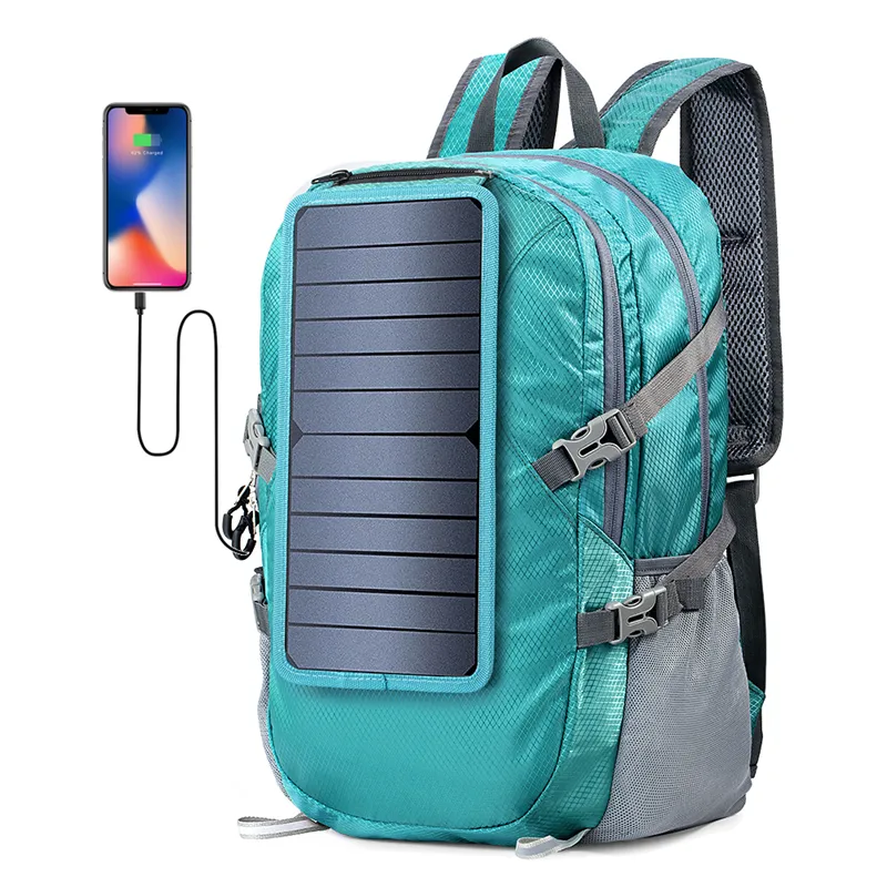 Factory hot sell custom hiking climbing waterproof folding back packs laptop backpack bag solar backpack solar