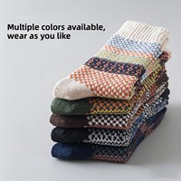Chaussettes mi-mollet pour hommes, style ethnique vintage, en coton, à double aiguille, sans coutures, motif géométrique, épaisses et chaudes, automne/hiver