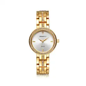 REBIRTH นาฬิกาควอตซ์รุ่น094ของผู้หญิง,นาฬิกาข้อมือแนวนักธุรกิจประดับเพชรกันน้ำสายเหล็กแนวสร้างสรรค์สีทอง