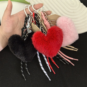 Porte-clés Cœur en Fourrure de Lapin <span class=keywords><strong>Dessin</strong></span> <span class=keywords><strong>Animé</strong></span> Adorable, Corde Tressée, Matériaux Mixtes, Personnalisé, Créatif, Breloque pour Clé de Voiture, Pendentif de Sac, Affaires - Product Image 5