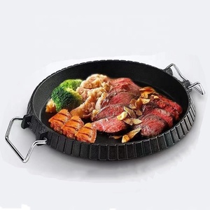 Wajan penggorengan besi cor penggorengan piring Steak piring panggang BBQ piring penggorengan berkemah wajan bulat anti kusut - Product Image 1