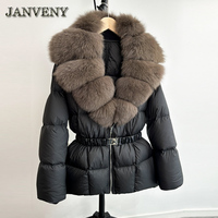 JANVENY-Veste bouffante en fourrure de renard naturelle, pour femmes, à lacets, à la taille, chaude et moelleuse, parka 90, manteau ample en duvet de canard blanc, hiver 2024