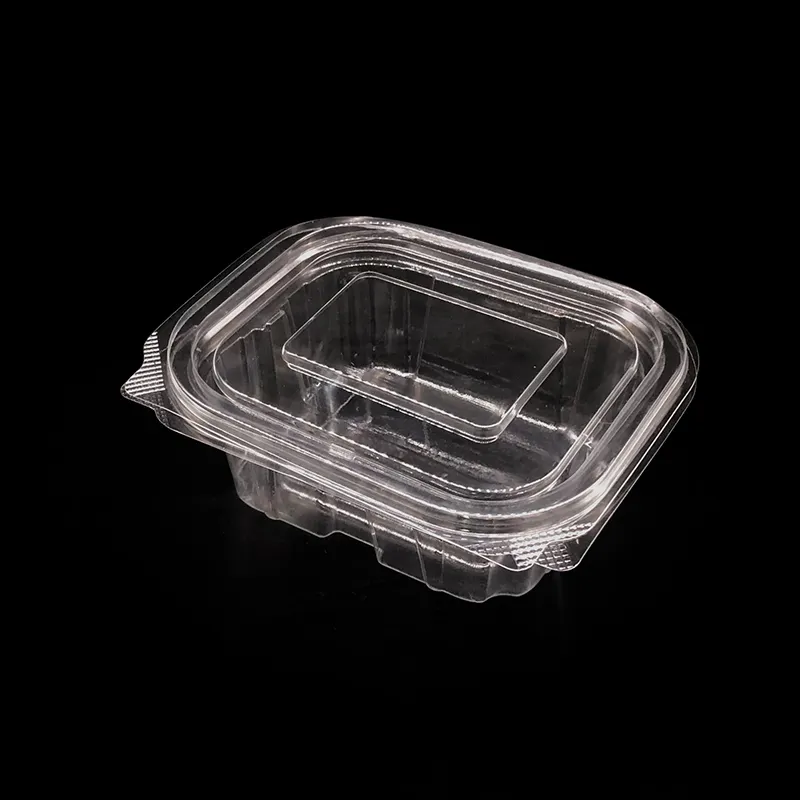 กล่องสลัดสี่เหลี่ยมแบบใช้แล้วทิ้งบรรจุภัณฑ์พลาสติกบรรจุอาหาร PET ใสพร้อมฝาปิด