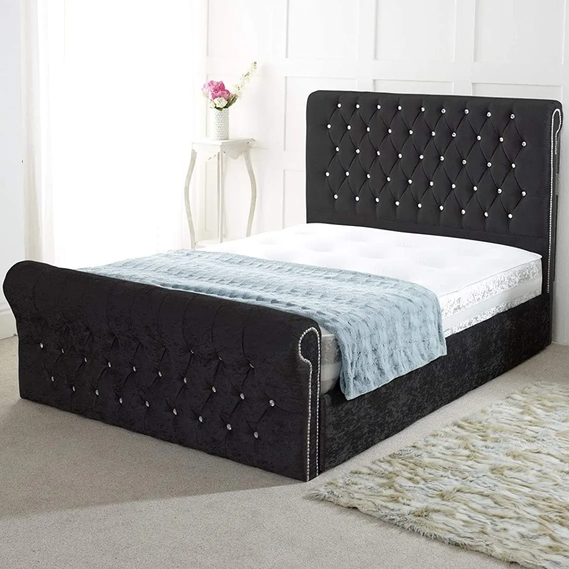 깔린 벨벳의 침대 | 침대 프레임 4FT 소형 더블, 화이트