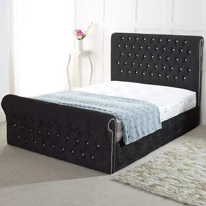 Bed In Crushed Velvet |Bed Frame Only 4FT Small Double, White