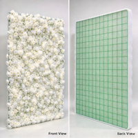 EG-M041 5D 8ft X 8ft Mur de fleurs artificielles en tissu de soie enroulable, roses réalistes et douces, blanches, pour décoration de toile de fond de mariage