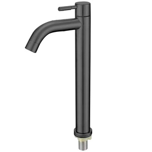 Grifo de lavabo de acero inoxidable con un solo manípulo, un solo orificio, montado en cubierta, con válvula de acero inoxidable, para agua fría y caliente, diseño elevado - Product Image 2
