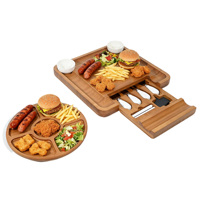 Set Papan Keju Bambu dengan Satu Kompartemen, Papan Keju Kayu dengan Mangkuk untuk Camilan, Papan Charcuterie untuk Perjalanan